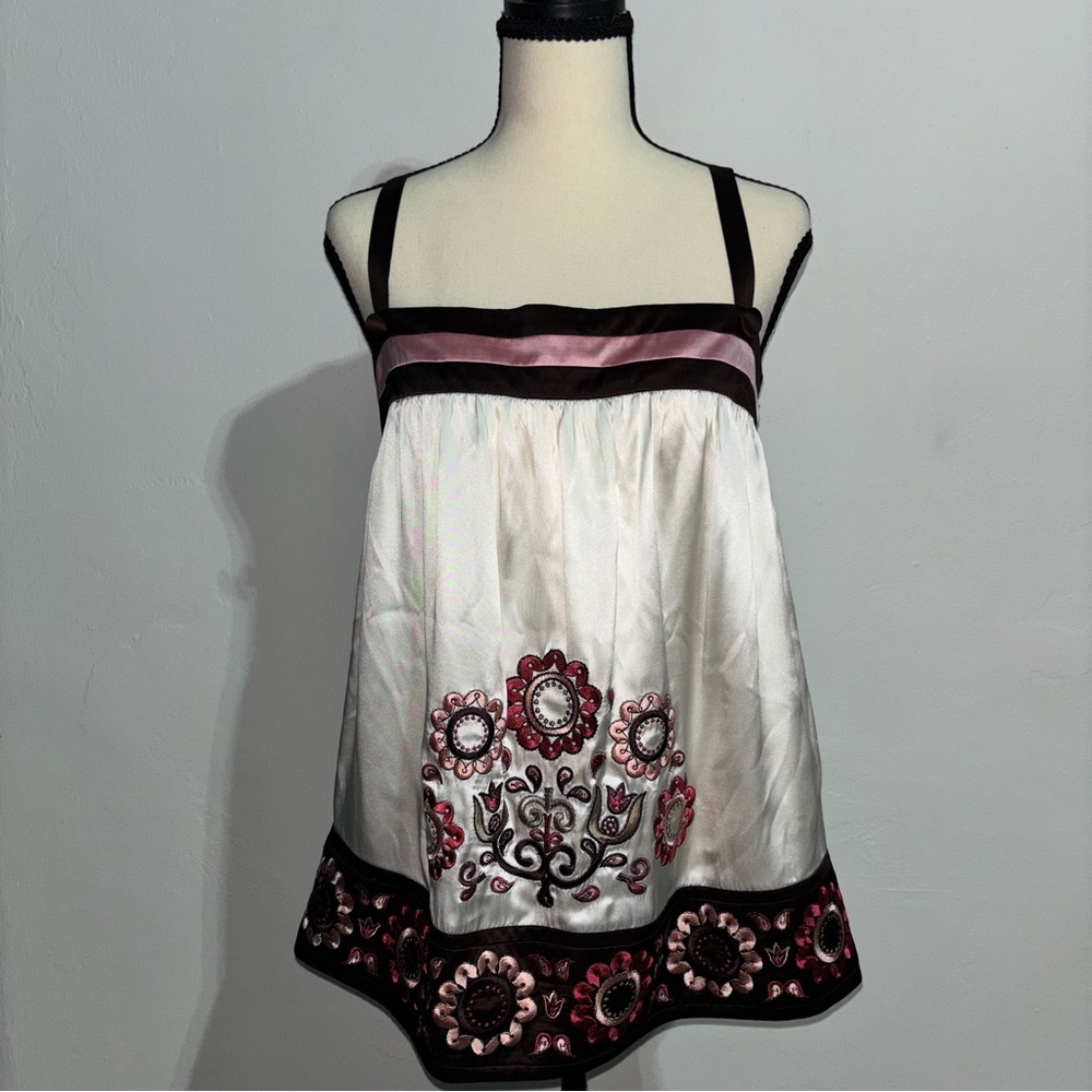 bebe Floral Embroidered Silk Blouse